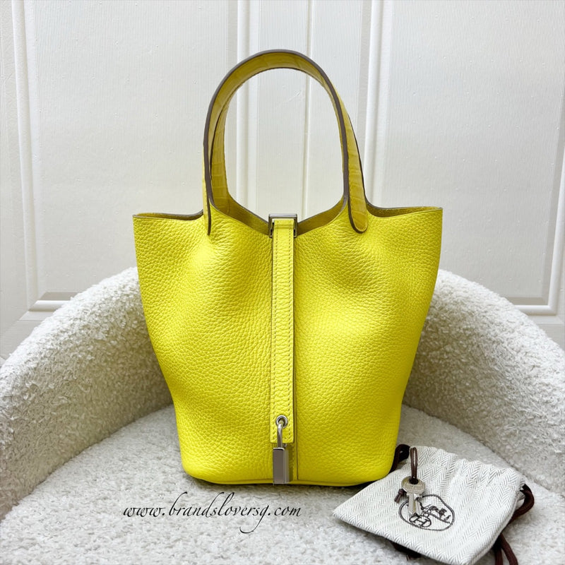 Hermes Picotin Touch 18 in Lime Clemence Leather, Mimosa Matte Alligator Leather and PHW