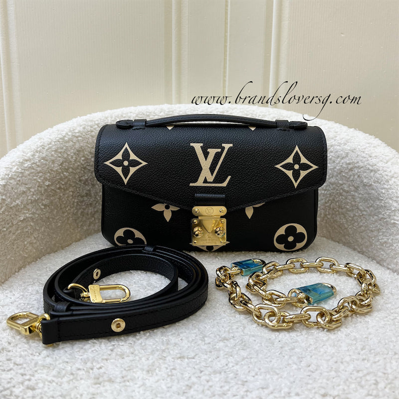 LV Pochette Metis East West in Black and Creme Giant Monogram Empreinte Leather and GHW