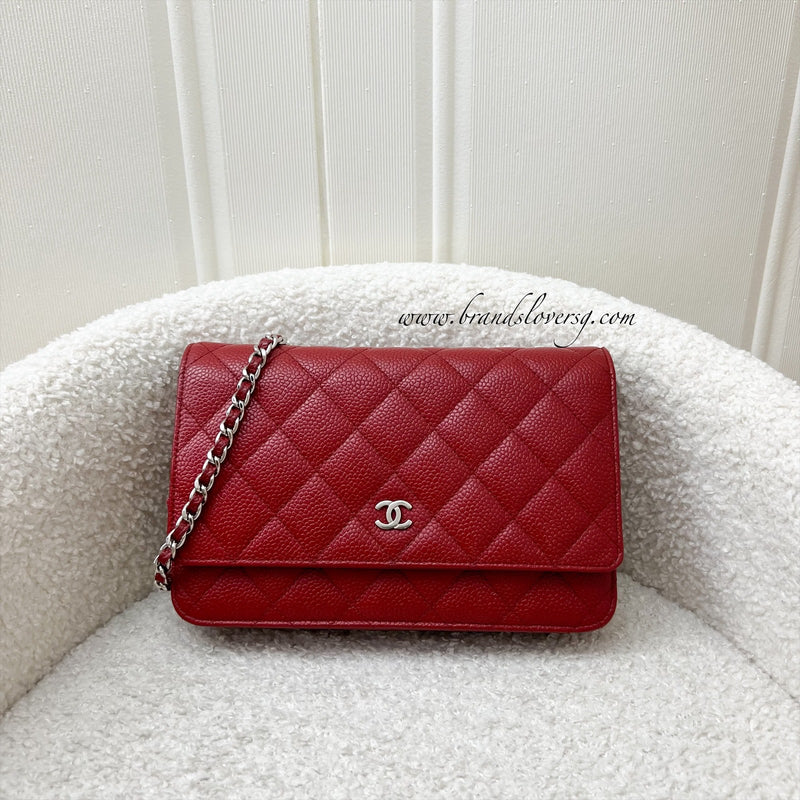 Chanel Classic Wallet on Chain WOC in Red Caviar and SHW