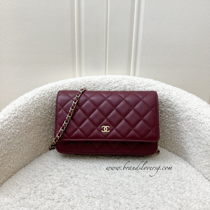 Chanel Classic Wallet on Chain WOC in Burgundy Caviar and LGHW (Model: AP0250)