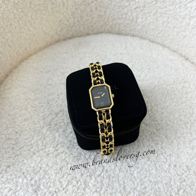 Chanel Vintage Premiere Watch in 24K GHW and Black Leather Size M