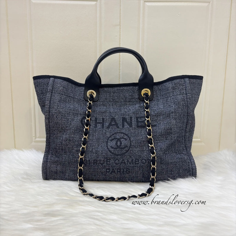 Chanel Medium / Large Deauville Tote in Navy Cotton, Nylon, Lurex, Calfskin and LGHW (Model: A66941)