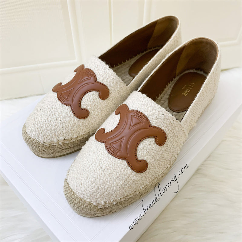 Celine Triomphe Espadrilles in Cream Tweed Size 38