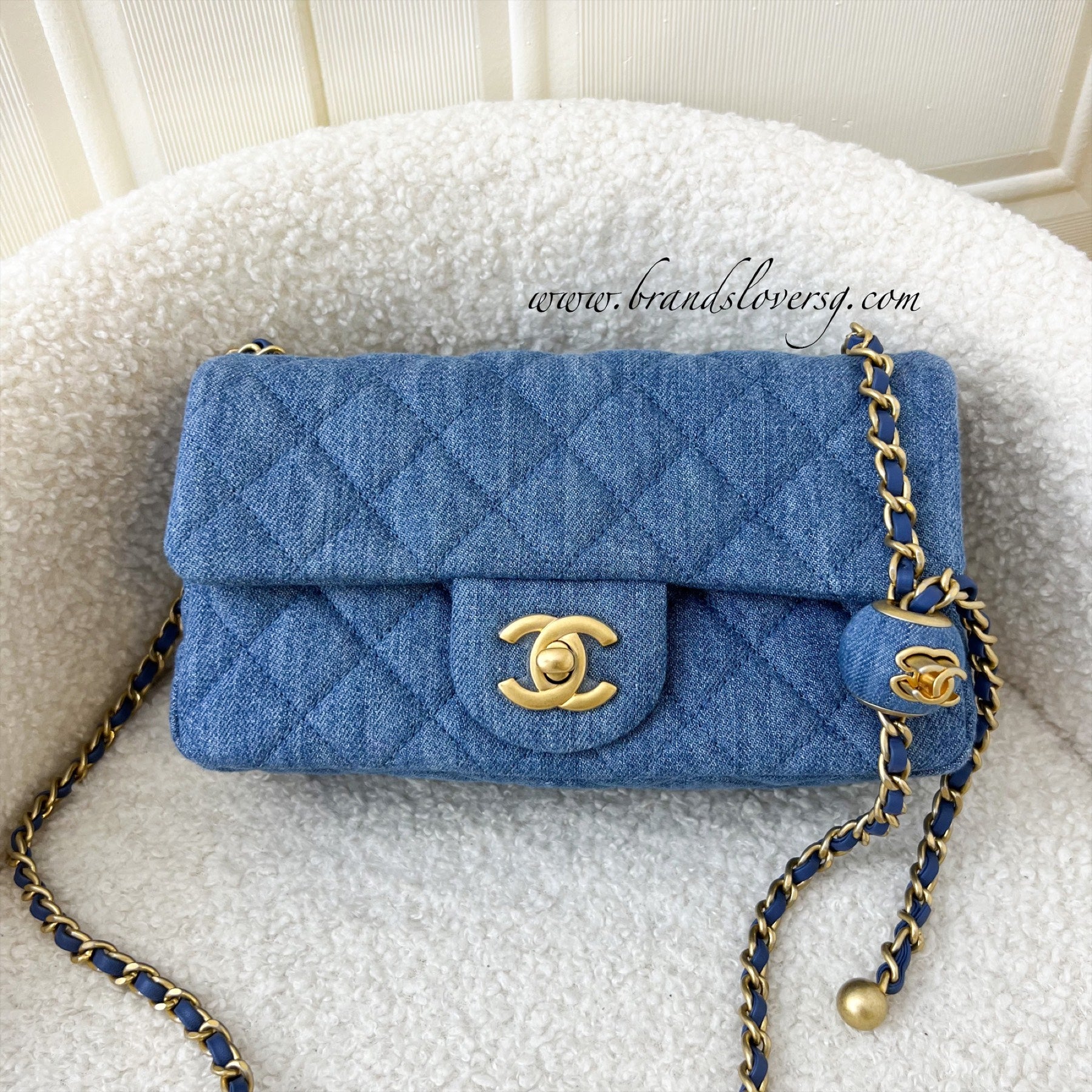 Chanel 22C Pearl Crush Rectangle Mini Flap in Denim, Blue Leather