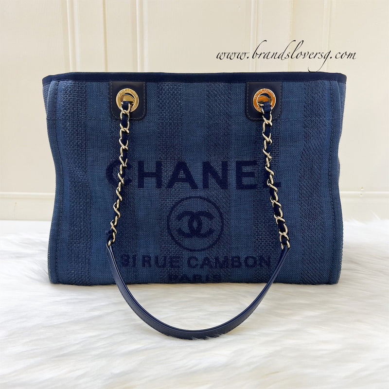 Chanel Deauville Medium Tote in Navy Fabric and LGHW