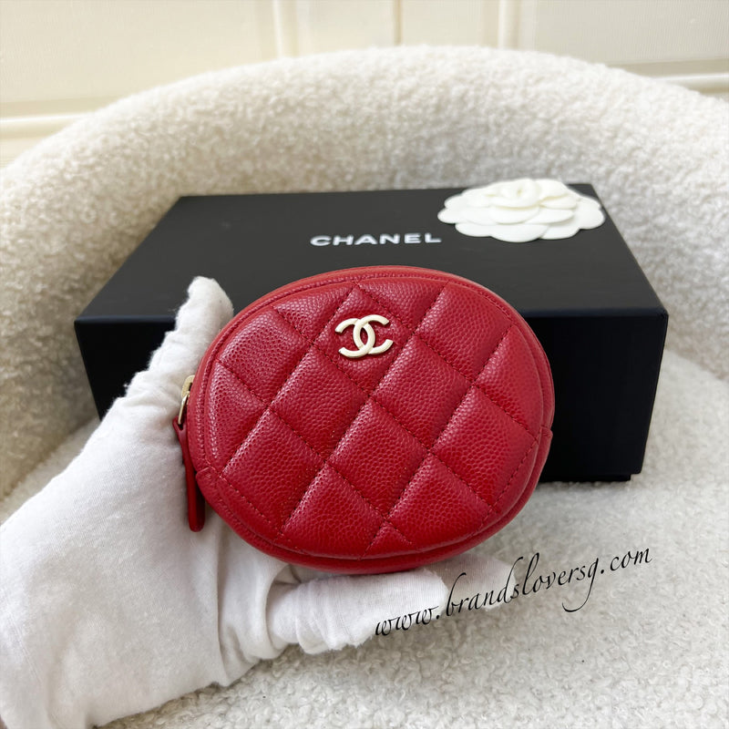 Chanel Round Coin Purse in Red Caviar and LGHW