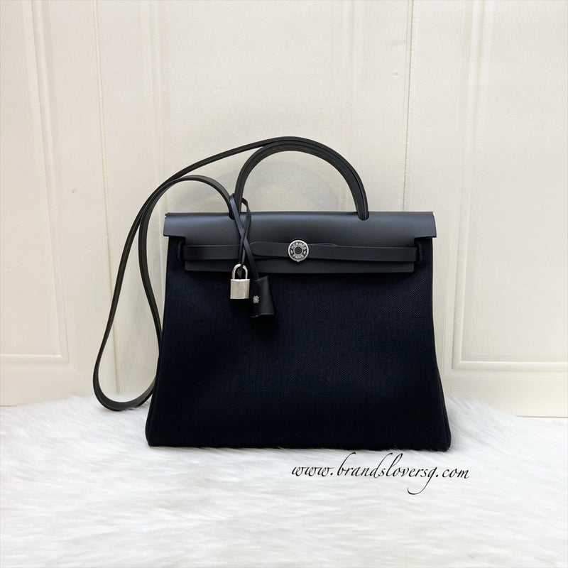 Hermes HSS Special Order Herbag Zip 31 in Noir Black Toile Militaire Canvas, Black Vache Hunter Leather and PHW