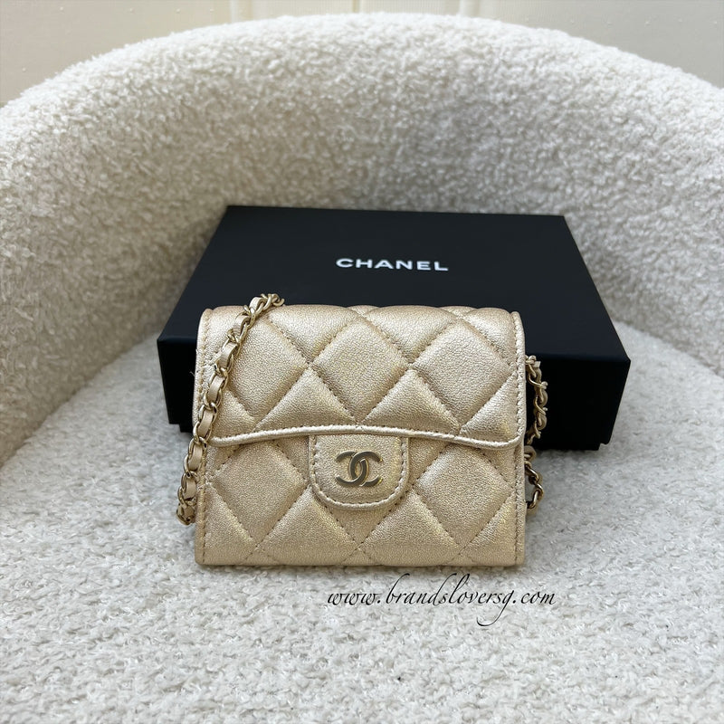 Chanel 21P Card Holder / Clutch on Chain in Metallic Gold Lambskin and LGHW (Model: AP0238)