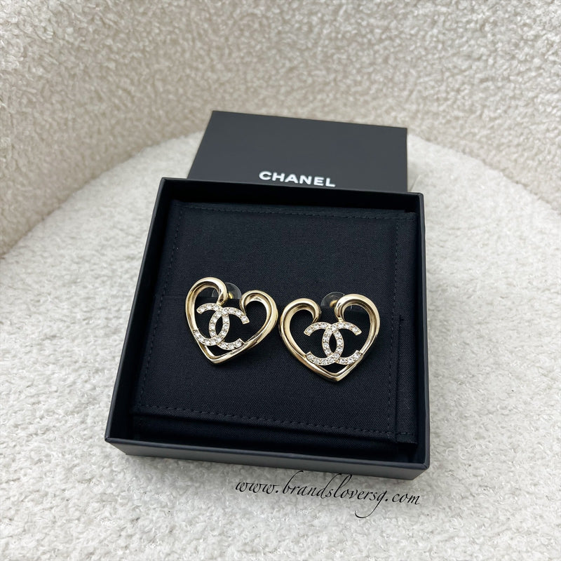 Chanel 23C Heart Earrings with Crystals in LGHW