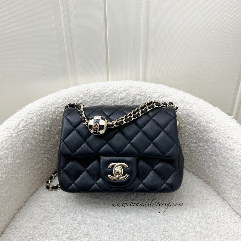 Chanel 23C Pearl Crush Mini Square Flap in Black Stiff Lambskin LGHW