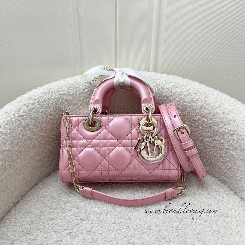 Dior Micro Lady D-Joy Bag in Iridescent Pink Lambskin and LGHW