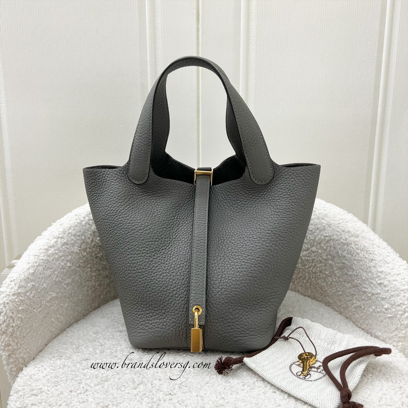 Hermes Picotin 18 in Gris Meyer Clemence Leather GHW