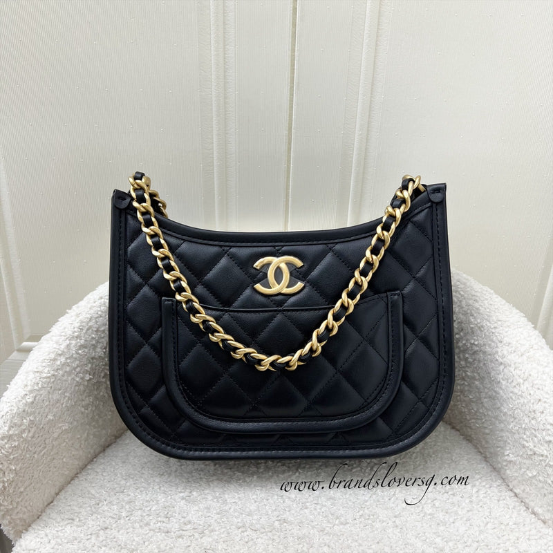 Chanel 24S Seasonal Hobo in Black Calfskin and AGHW