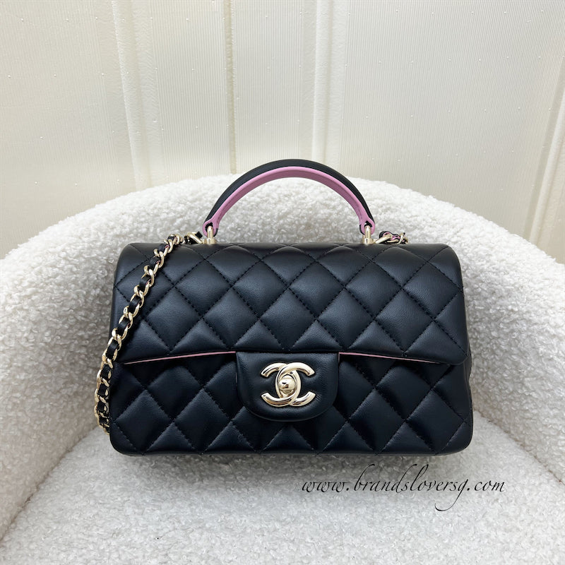 Chanel Top Handle Mini Rectangle Flap in Black and Pink Lambskin LGHW