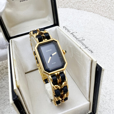 Chanel Vintage Premiere Watch in 24K GHW and Black Leather Size XL