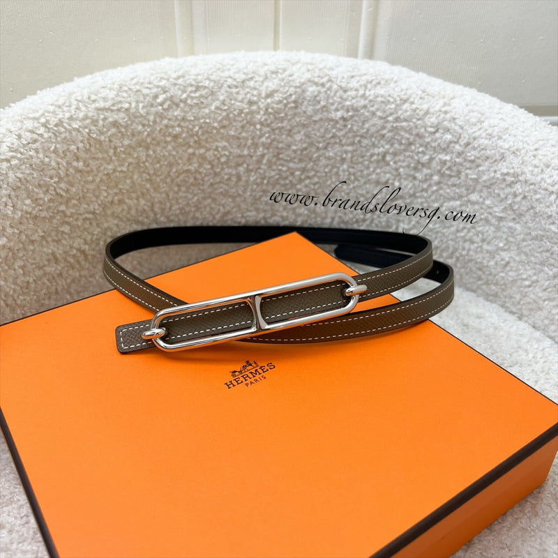 Hermes Roulis Belt Buckle and Reversible Leather Strap in Noir / Etoupe and PHW Sz 80 (78-81cm)