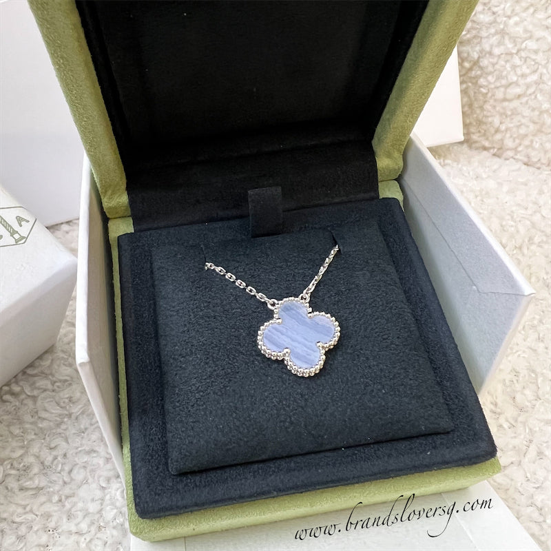 Van Cleef & Arpels VCA 1 Motif Vintage Alhambra Pendant Necklace in Chalcedony and 18K White Gold