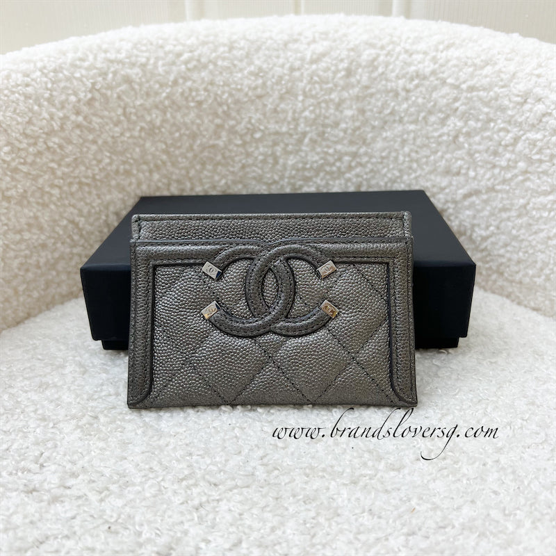 Chanel Filigree Card Holder in Gunmetal Grey Caviar and Gunmetal HW