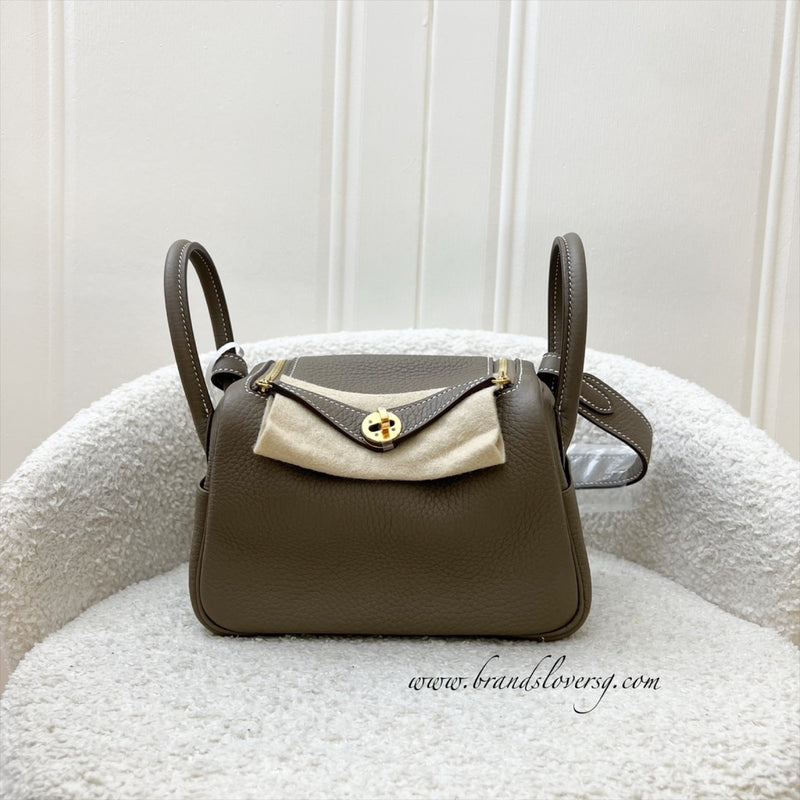 Hermes Mini Lindy in Etoupe Clemence Leather and GHW