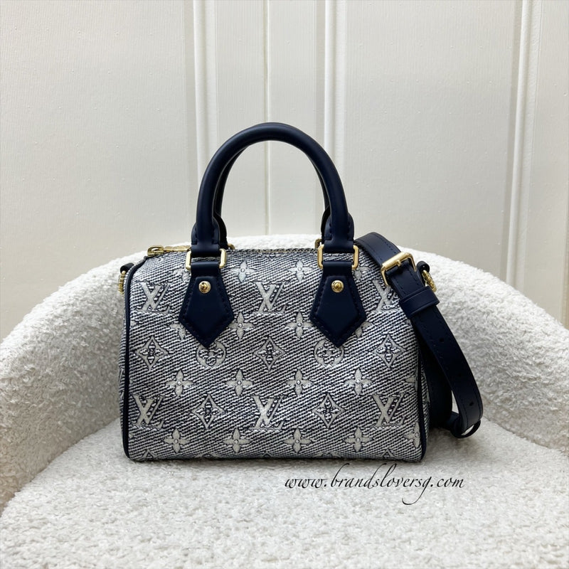 LV Limited Edition Speedy 20 Bag in Blue Monoglam Coated Canvas and GHW
