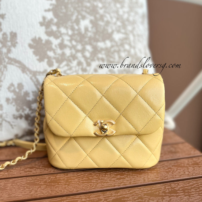 Chanel 22P Seasonal Square Mini in Light Yellow Caviar GHW