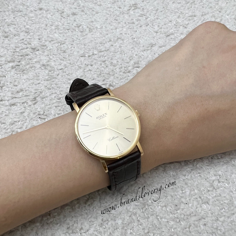 Rolex Cellini 18K Yellow Gold Plated Manual Winding Watch 30mm with Third Party Strap (Model: 5112)