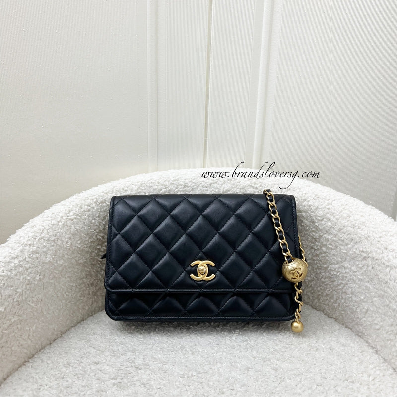 Chanel Pearl Crush Wallet on Chain WOC in Black Lambskin and AGHW