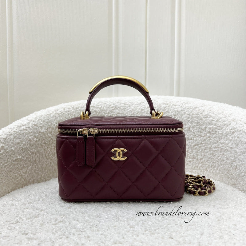 Chanel Top Handle Small Vanity in Burgundy Lambskin and AGHW