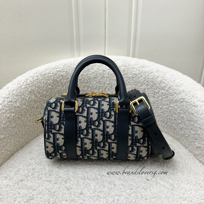 Dior Groove 17 Mini Bowling Bag in in Navy Dark Blue Oblique Jacquard Canvas and AGHW