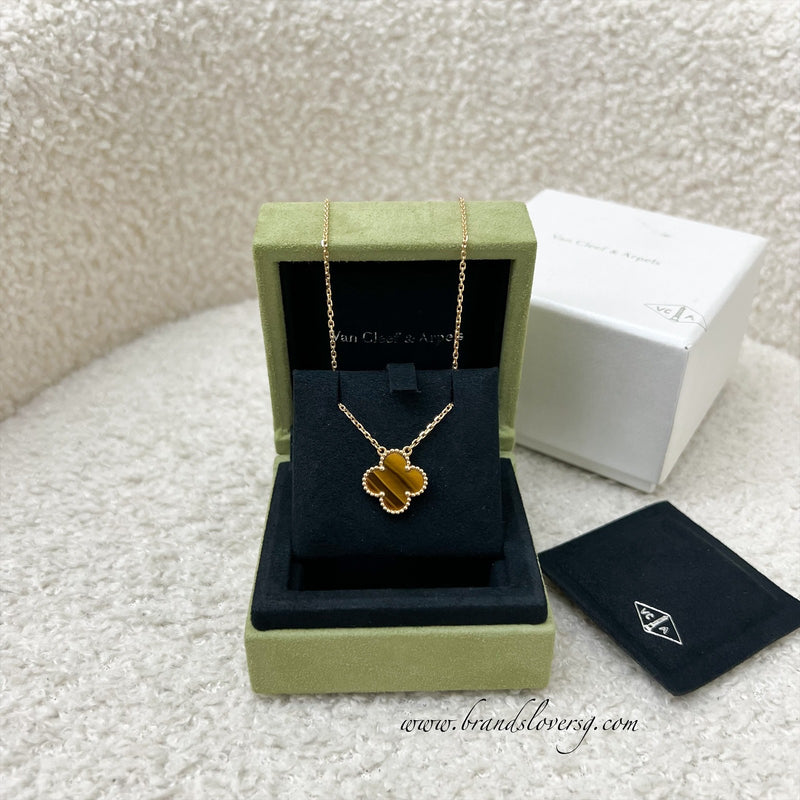 Van Cleef & Arpels VCA Vintage Alhambra Tiger Eye Pendant Necklace in 18K Yellow Gold