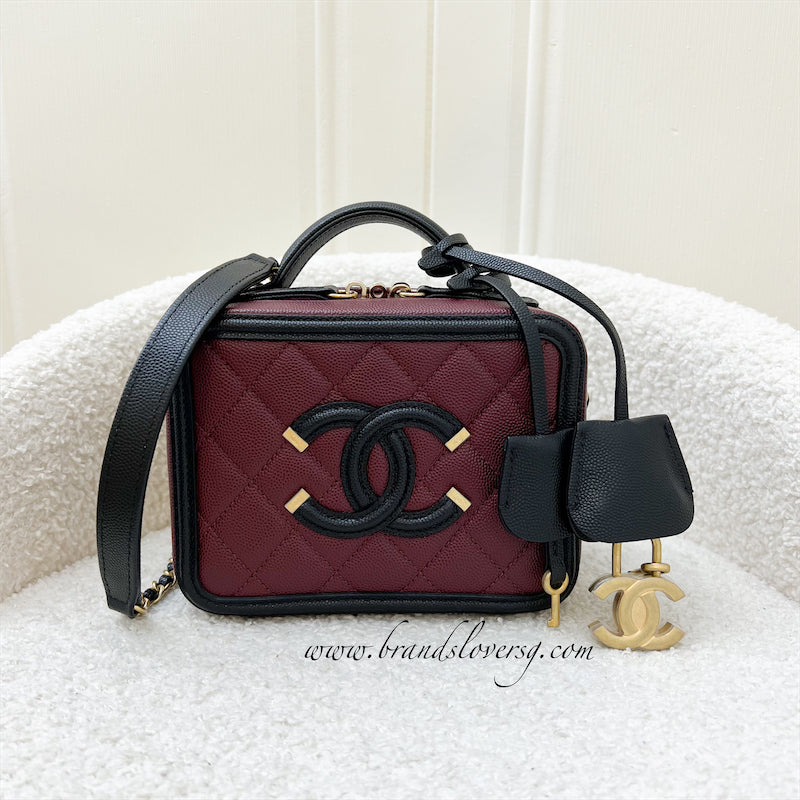 Chanel Filigree Small Vanity in Burgundy Black Trimming Caviar and AGHW