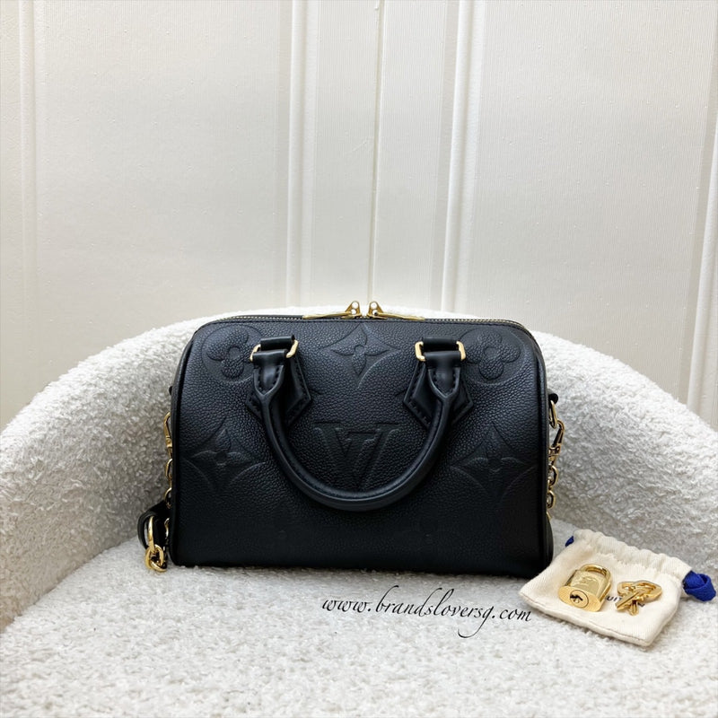 LV Louis Vuitton Speedy Bandouliere 20 in Black Monogram Empreinte Leather and GHW (Model: M58953)