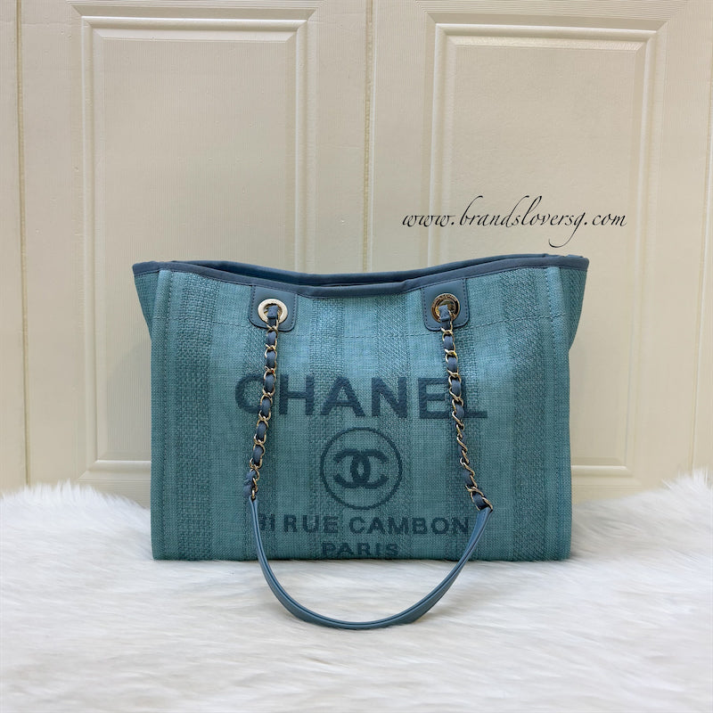 Chanel Small / Medium Deauville in Green / Turquoise Fabric and LGHW (Model: A67001)