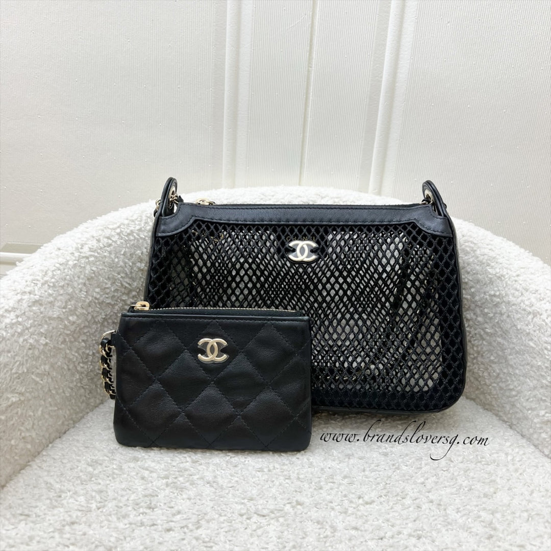 Chanel 25S Clutch on Chain in Black Mesh and LGHW (Model: AP4572