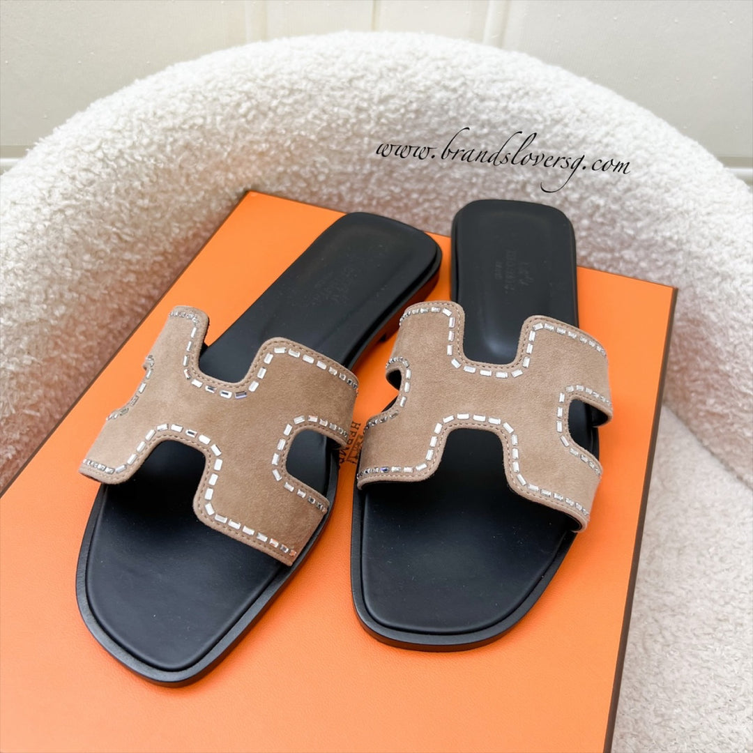 Hermes Oran Sandals Suede and Sequins Sz 36 – Brands Lover