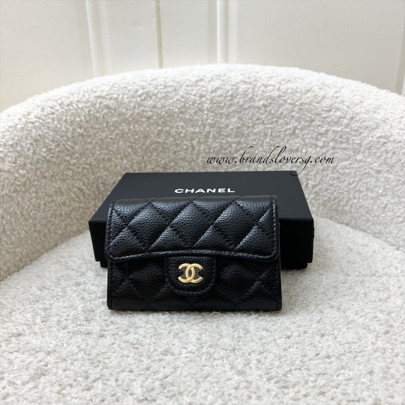 Chanel Classic Snap Card Holder in Black Caviar and GHW