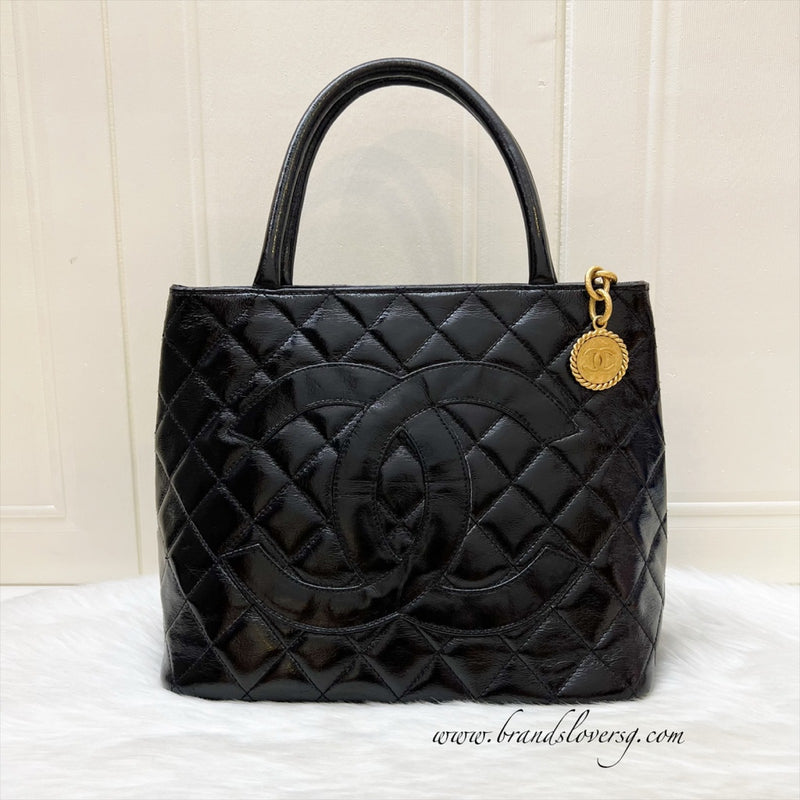Chanel Vintage Medallion Tote in Black Glossy Calfskin and AGHW