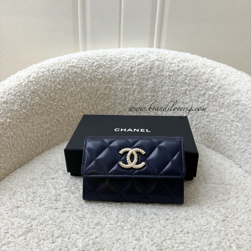 Chanel Seasonal Snap Card Holder in Navy Caviar and LGHW