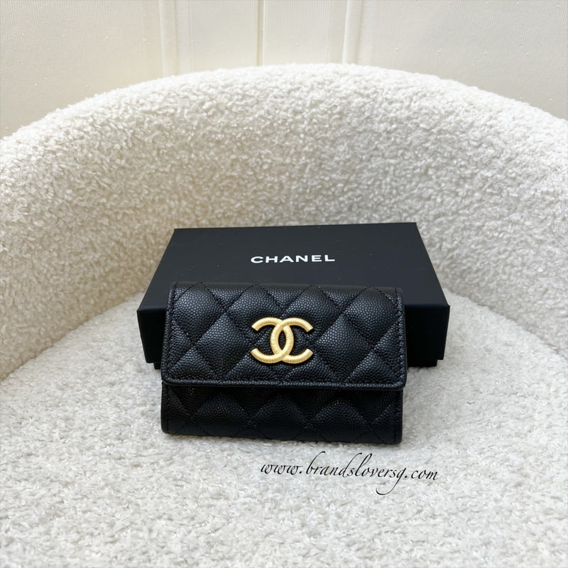 Chanel Seasonal Snap Card Holder in Black Caviar and AGHW