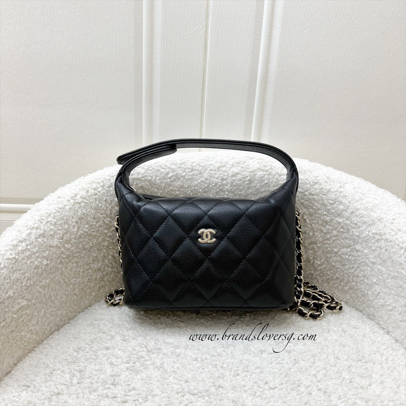 Chanel Classic Quilted Hobo Clutch on Chain in Black Caviar and LGHW (Model: AP4386)