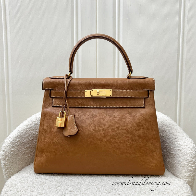 Hermes Vintage Kelly 28 in Gold Courcheval / Epsom Leather and GHW