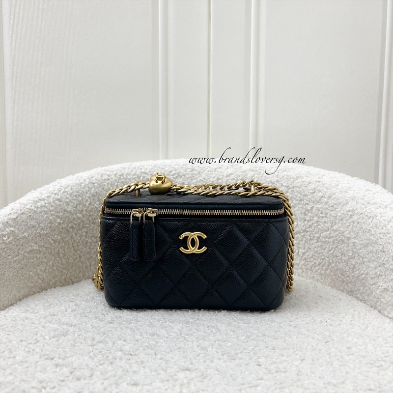 Chanel 23P Heart Adjustable Chain Vanity in Black Caviar and AGHW