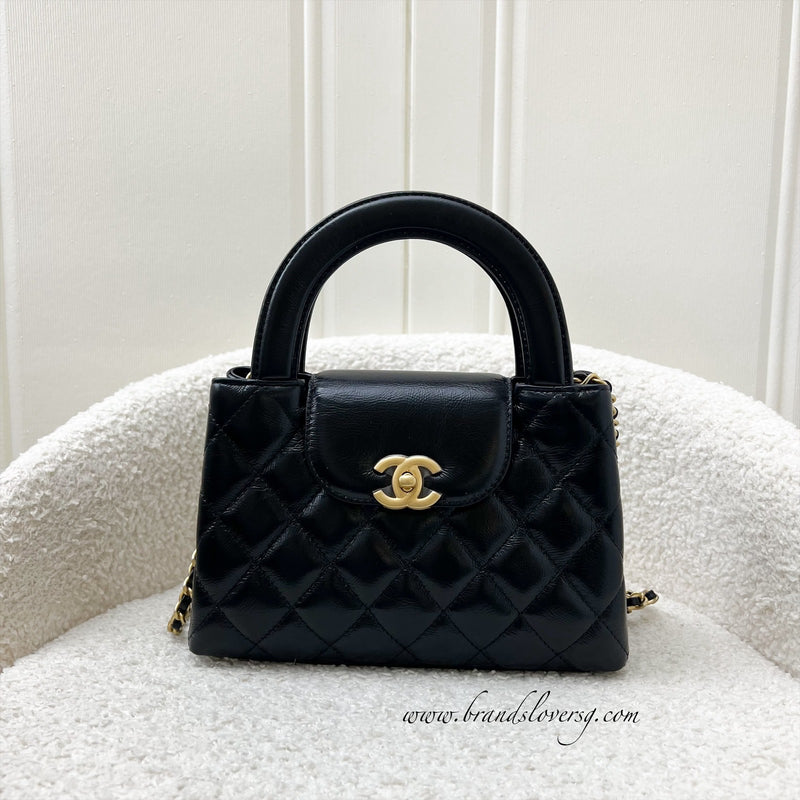 Chanel Mini / Small Kelly Bag in 25C Black Shiny Distressed Calfskin and AGHW