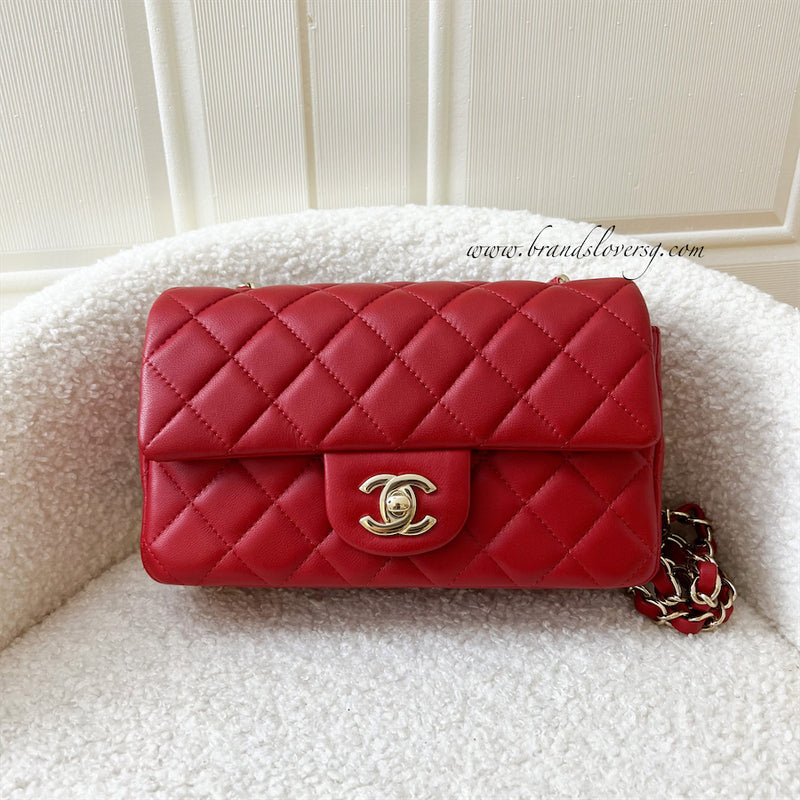 Chanel Red Quilted Lambskin Mini Rectangle Classic Single Flap Pale Gold  Hardware Available For Immediate Sale At Sotheby's