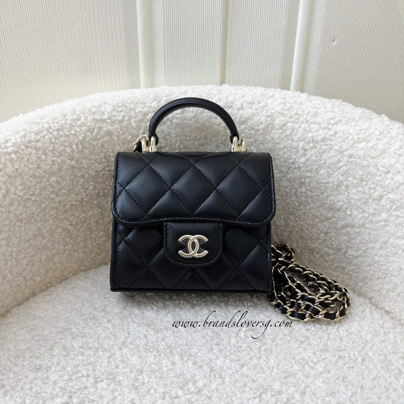 Chanel Top Handle Mini Vanity / Clutch on Chain in Black Lambskin and LGHW