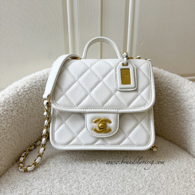 Chanel 22K Seasonal Flap with Top Handle in White Caviar AGHW