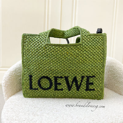 Loewe Small Font Tote in Green Raffia and LGHW