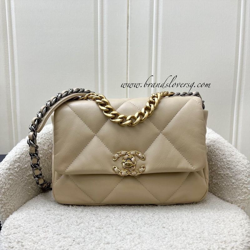 Chanel 19 Small Flap in Beige Lambskin and 3-Tone Hardware