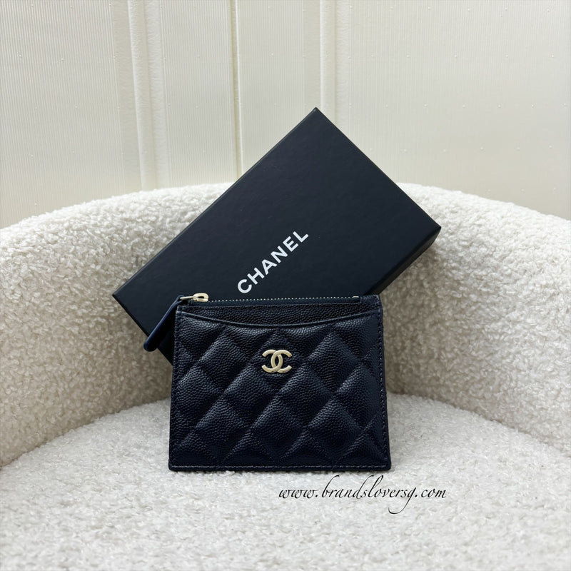 Chanel Classic Cardholder Navy Caviar Leather in LGHW