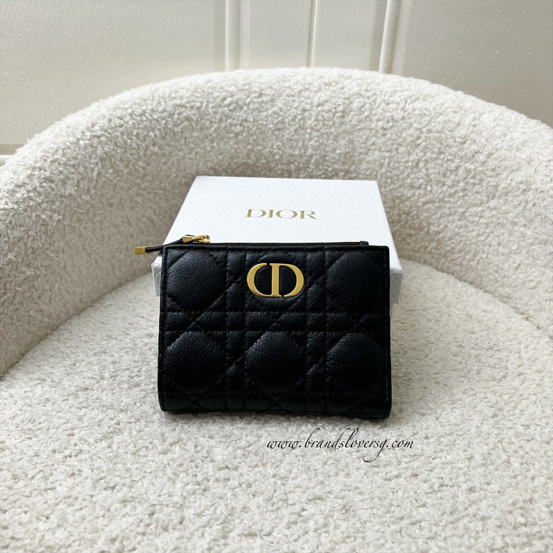 Dior Caro Dahlia Wallet in Black Calfskin and GHW